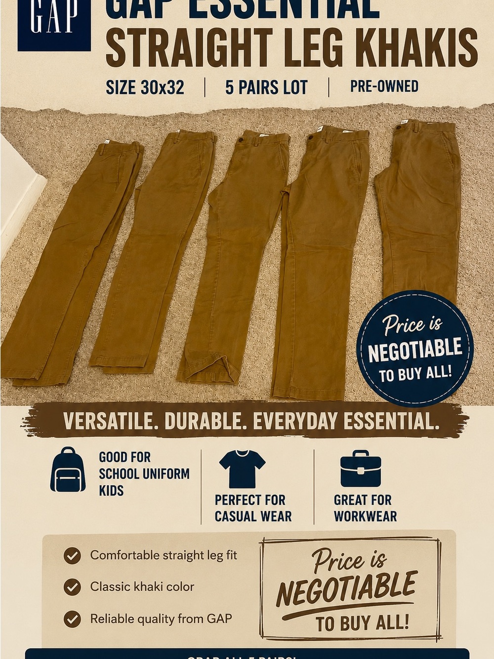 GAP Straight Leg Khaki Pants - Brown (5-Pack)